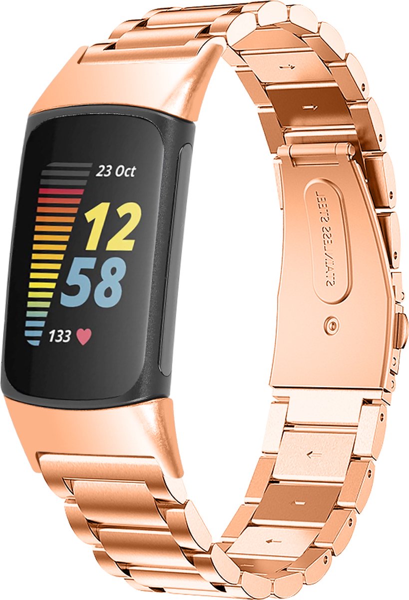 YONO Schakel Bandje geschikt voor Fitbit Charge 5 / 6 - Vervangende RVS Armband - Rose Goud