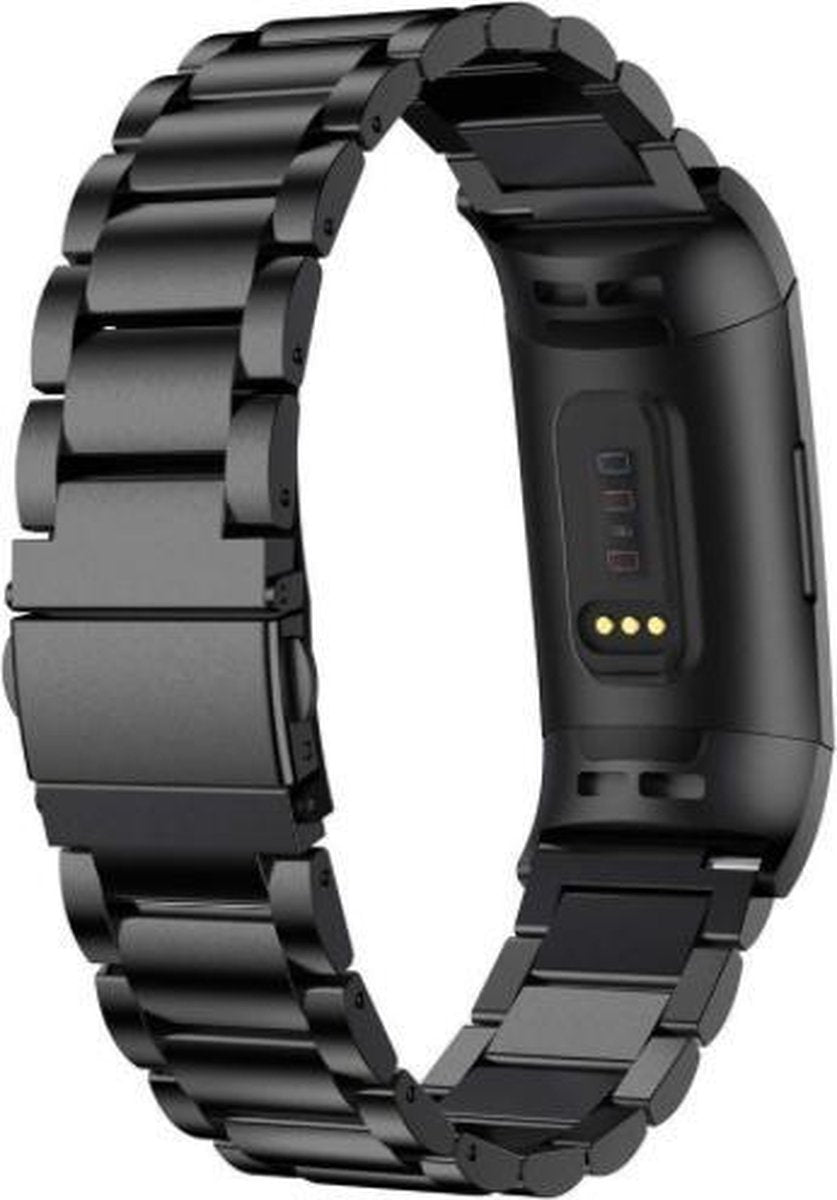 YONO Bandje geschikt voor Fitbit Charge 4 – Charge 3 – Schakel RVS – Zwart