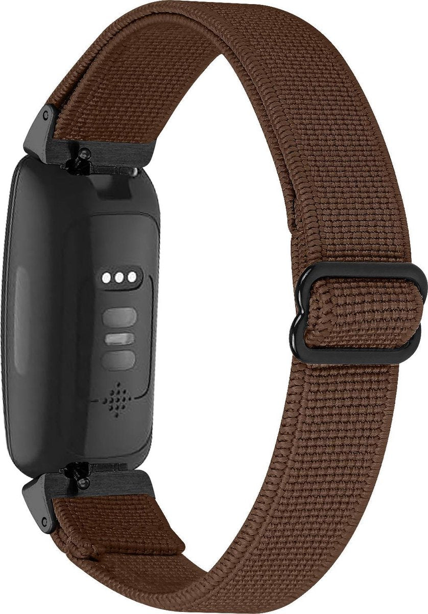 YONO Bandje geschikt voor Fitbit Inspire 2 - Nylon Stretch - Bruin