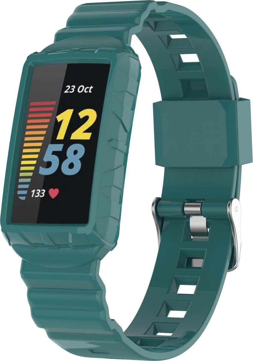 YONO Siliconen Shock Proof Bandje - Geschikt voor Fitbit Charge 6 / 5 / 4 / 3 - Leisteen