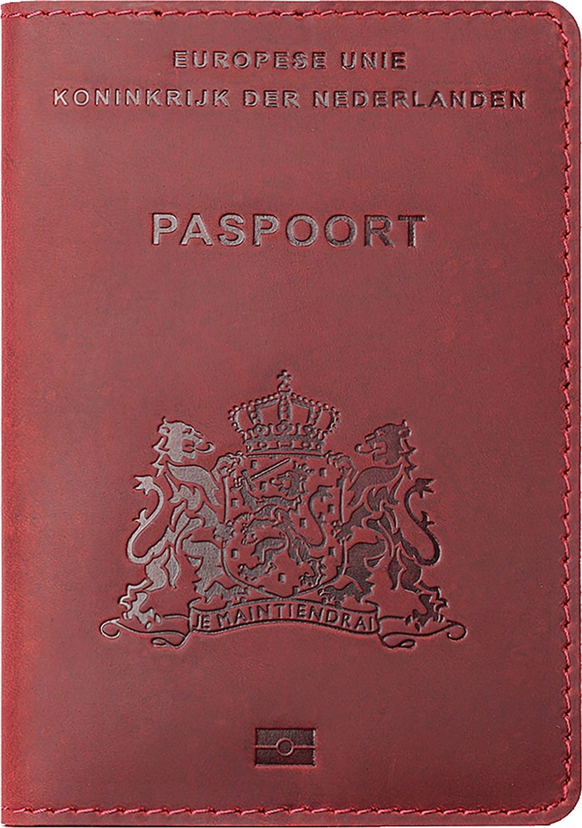 YONO Paspoort Hoesje Nederland Leer - Houder Cover Mapje - Donkerrood