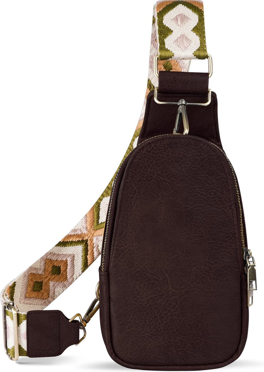 YONO Crossbody Tas Azteca Design - Sling Bag - Schoudertas - Anti Diefstal Rugzak - Dames – Donkerbruin