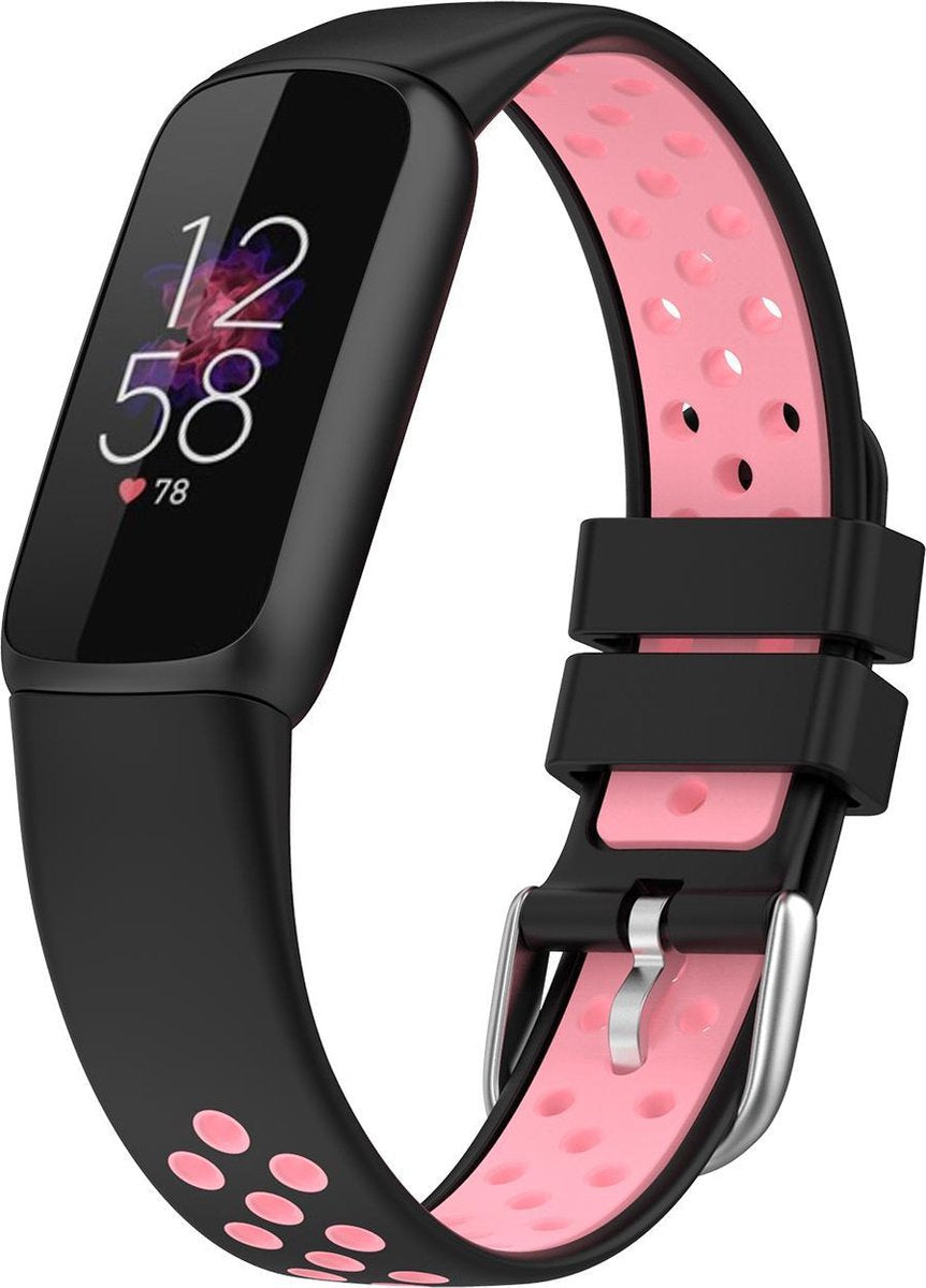 YONO Sport Air Bandje geschikt voor Fitbit Luxe - Vervangende Siliconen Armband - Zwart / Roze
