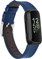 YONO Leer Bandje geschikt voor Fitbit Inspire 3 - Vervangende Lederen Armband - Donkerblauw