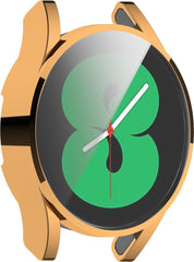 YONO Full Cover Bumper geschikt voor Samsung Galaxy Watch 4 44mm - Siliconen Case Screenprotector Hoesje - Rose Gold