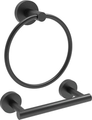 YONO Handdoekhouder en WC Rolhouder - RVS - Handdoekring - Badkamer Houder Accessoires - Toiletrolhouder Handdoekrek - Set van 2 - Mat Zwart