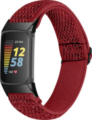 YONO Nylon Stretch Bandje geschikt voor Fitbit Charge 5 / 6 - Vervangende Pols Band - Bordeaux Rood