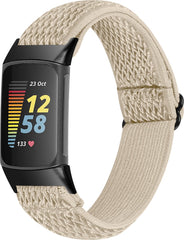 YONO Nylon Stretch Bandje geschikt voor Fitbit Charge 5 / 6 - Vervangende Pols Band - Champagne