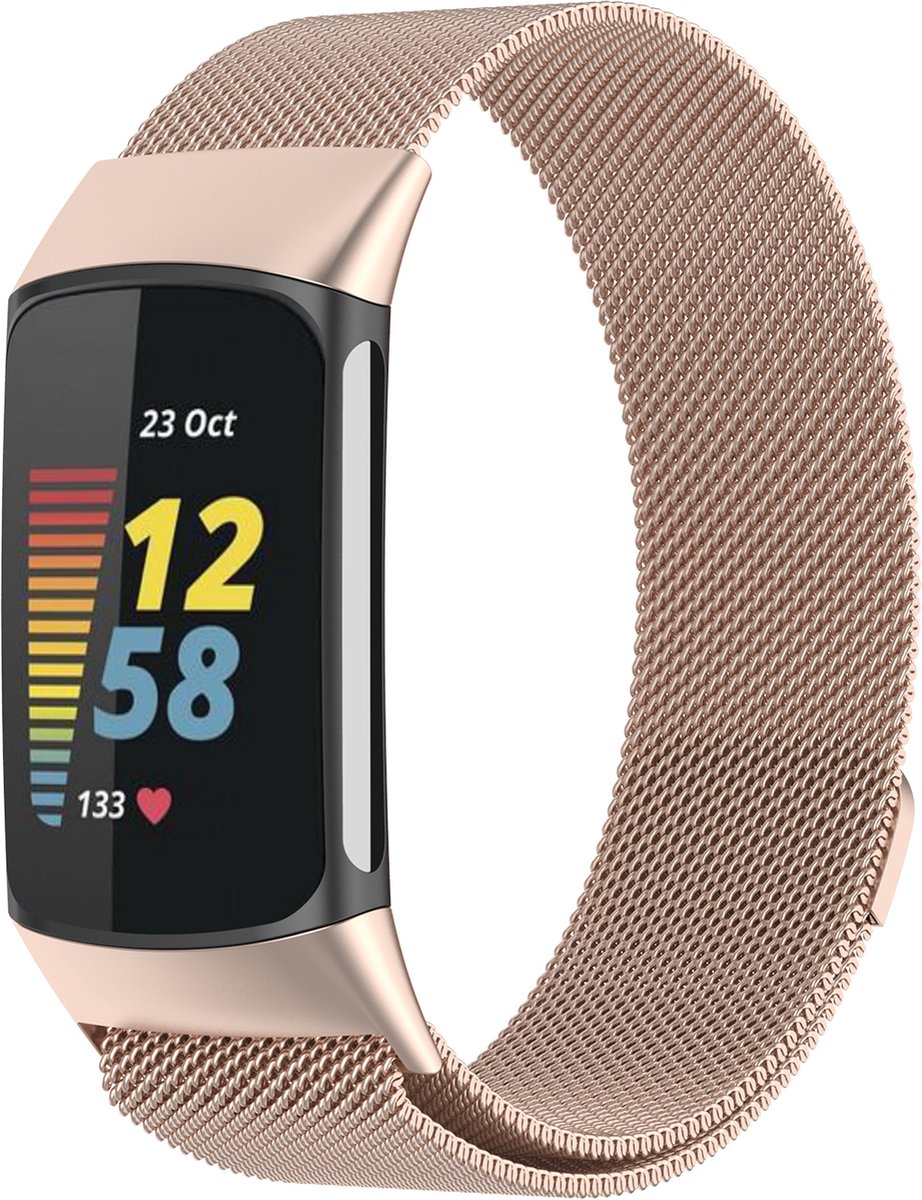 YONO Milanees Bandje geschikt voor Fitbit Charge 5 / 6 - Milanese Vervangende Armband - Champagne