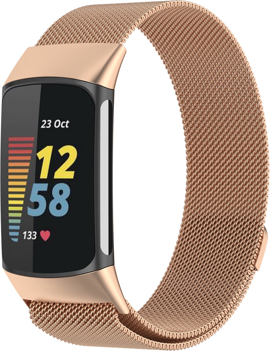YONO Milanees Bandje geschikt voor Fitbit Charge 5 / 6 - Milanese Vervangende Armband - Rose Gold