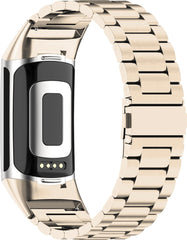 YONO Schakel Bandje geschikt voor Fitbit Charge 5 / 6 - Vervangende RVS Armband - Champagne