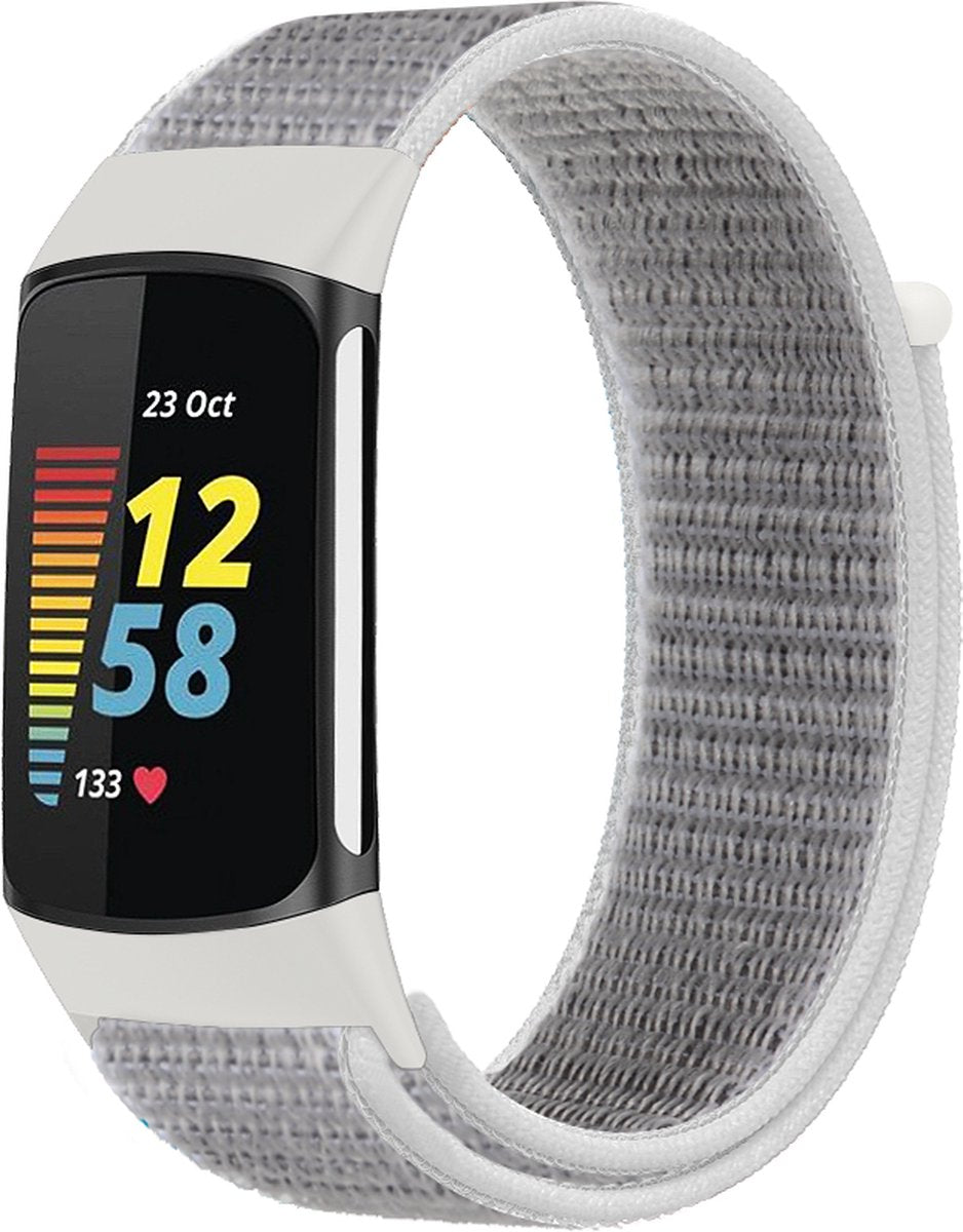 YONO Nylon Velcro Bandje geschikt voor Fitbit Charge 5 / 6 - Vervangende Armband Strap - Wit