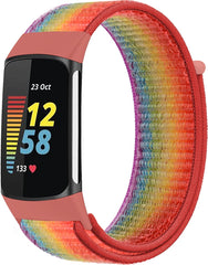 YONO Nylon Velcro Bandje geschikt voor Fitbit Charge 5 / 6 - Vervangende Armband Strap - Regenboog