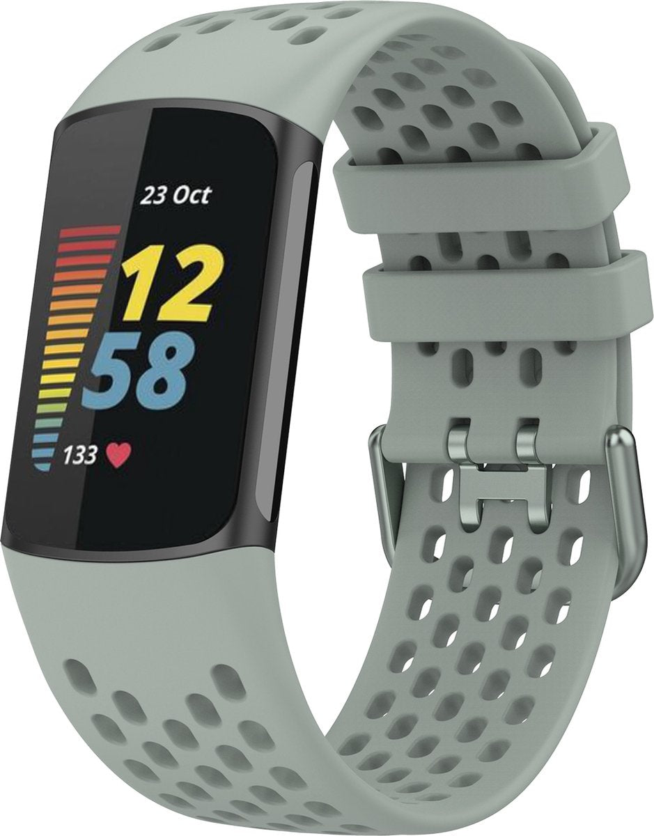 YONO Sport Air Bandje geschikt voor Fitbit Charge 5 / 6 - Vervangende Siliconen Armband Strap - Grijs