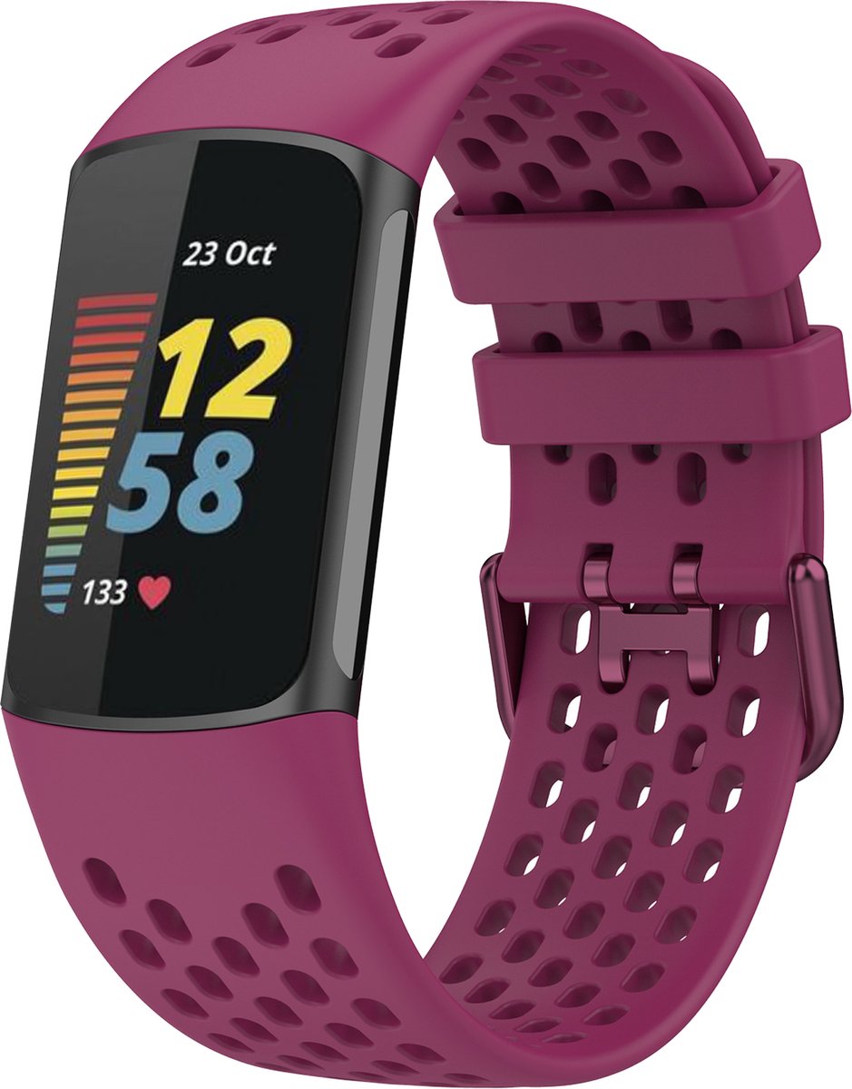 YONO Sport Air Bandje geschikt voor Fitbit Charge 5 / 6 - Vervangende Siliconen Armband Strap - Sangria