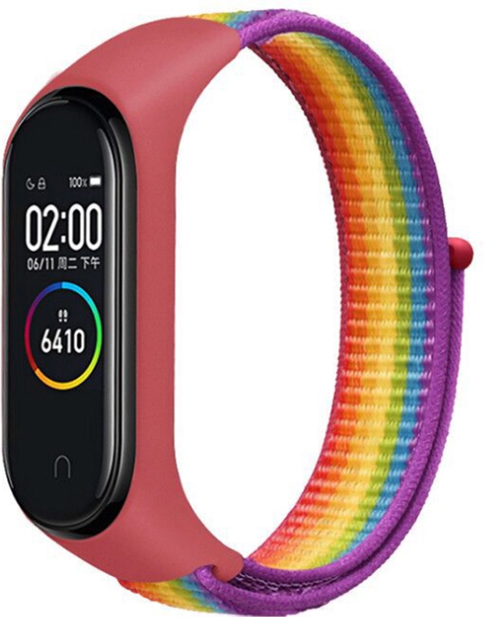 YONO Nylon Velcro Bandje geschikt voor Xiaomi Mi Band 5 / 6 - Regenboog