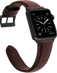 YONO Klassiek Leer Bandje geschikt voor Apple Watch - 38 mm - 40 - 41 - Luxe Lederen iWatch Armband - Rood Bruin