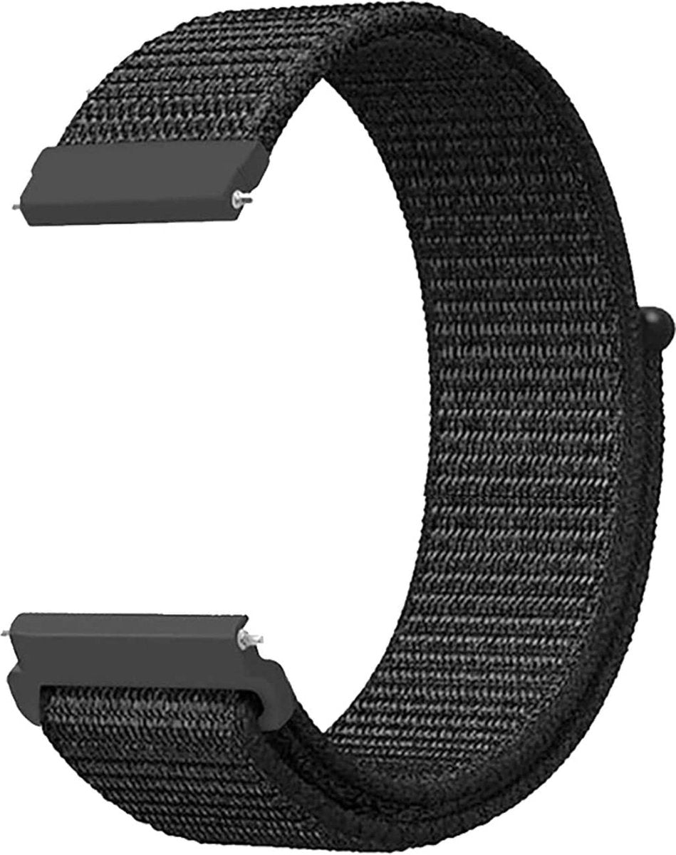 YONO Nylon Velcro Smartwatch Bandje 20mm - Horlogebandje geschikt voor Samsung Galaxy Watch 7 / 6 / 5 / Pro / 4 / 3 / Active 2 - Polar Ignite / Unite – Huawei - Zwart