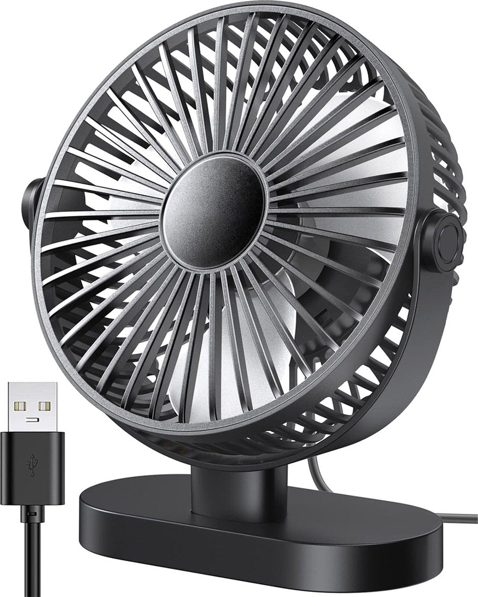 YONO Tafelventilator - USB Ventilator voor Tafel of Bureau - Kantelbaar - 3 Snelheden - Zwart