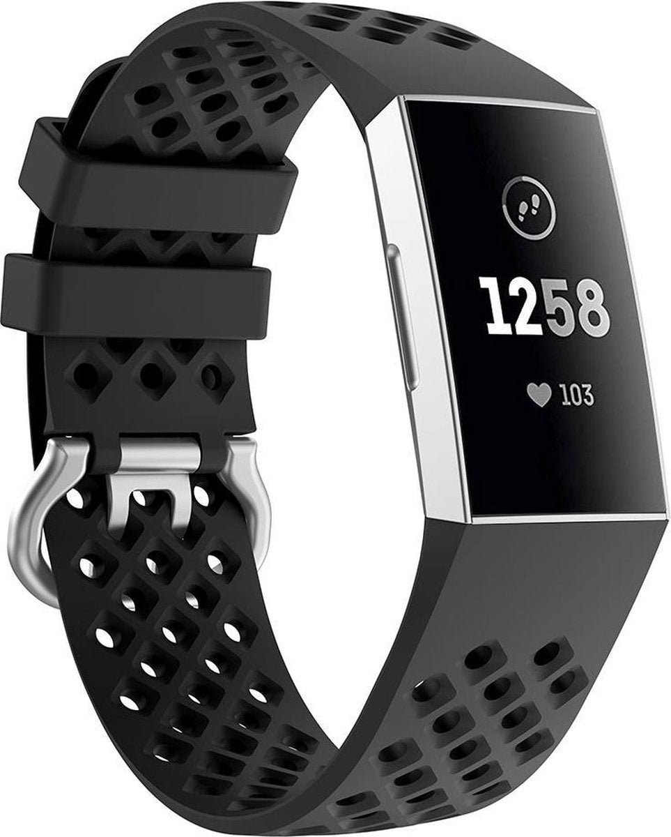 YONO Bandje geschikt voor Fitbit Charge 4/3 – Sport Air – Zwart – Large