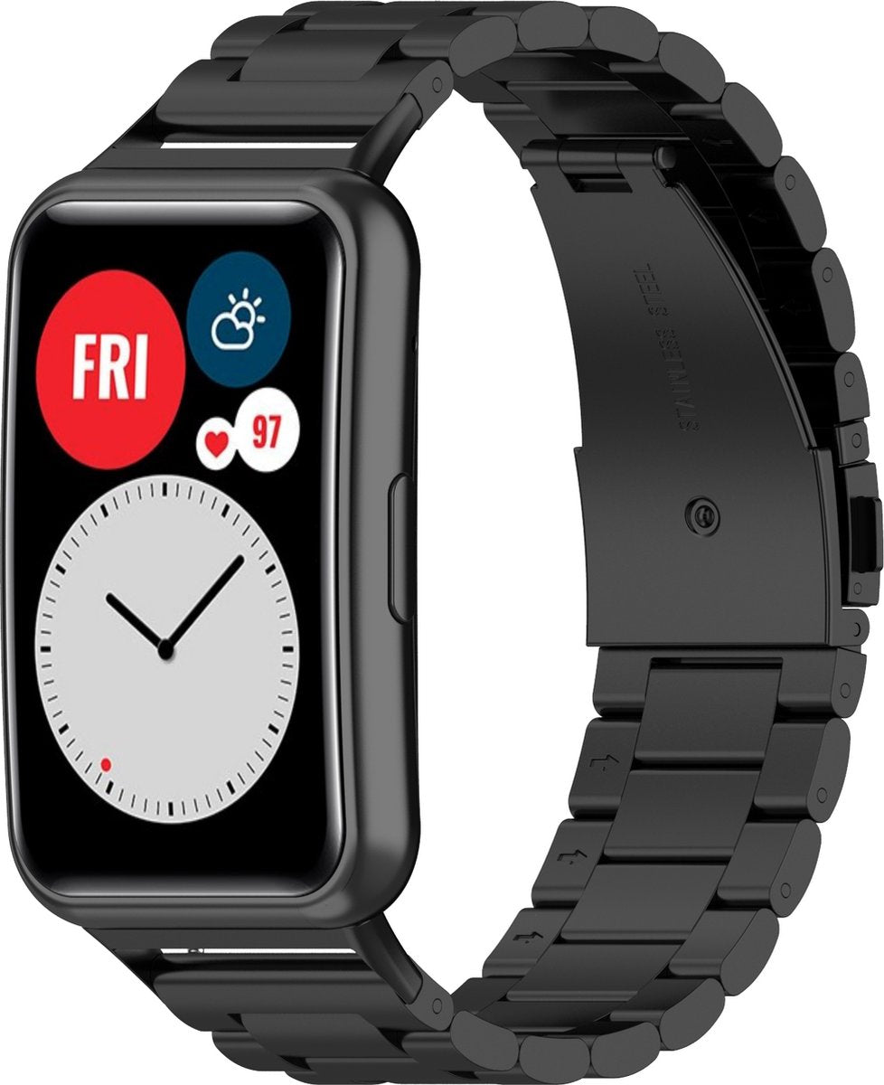 YONO Schakel Bandje geschikt voor Huawei Watch Fit - Stalen RVS Armband - Zwart