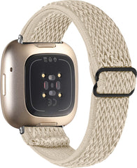 YONO Nylon Stretch Bandje geschikt voor Fitbit Versa 4 / Sense 2 - Vervangende Stoffen Armband - Champagne