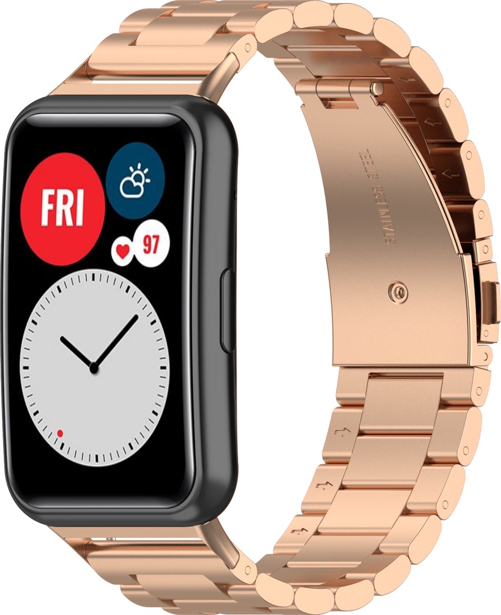 YONO Schakel Bandje geschikt voor Huawei Watch Fit - Stalen RVS Armband - Rose Gold