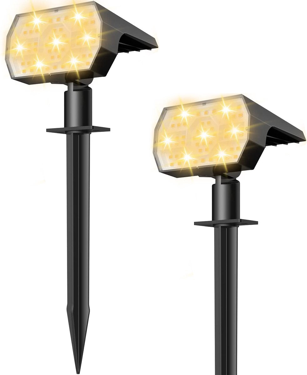 YONO Solar Tuinspots voor Buiten - Tuinverlichting op Zonne Energie - Prikspots - Warm Wit - 2 Stuks