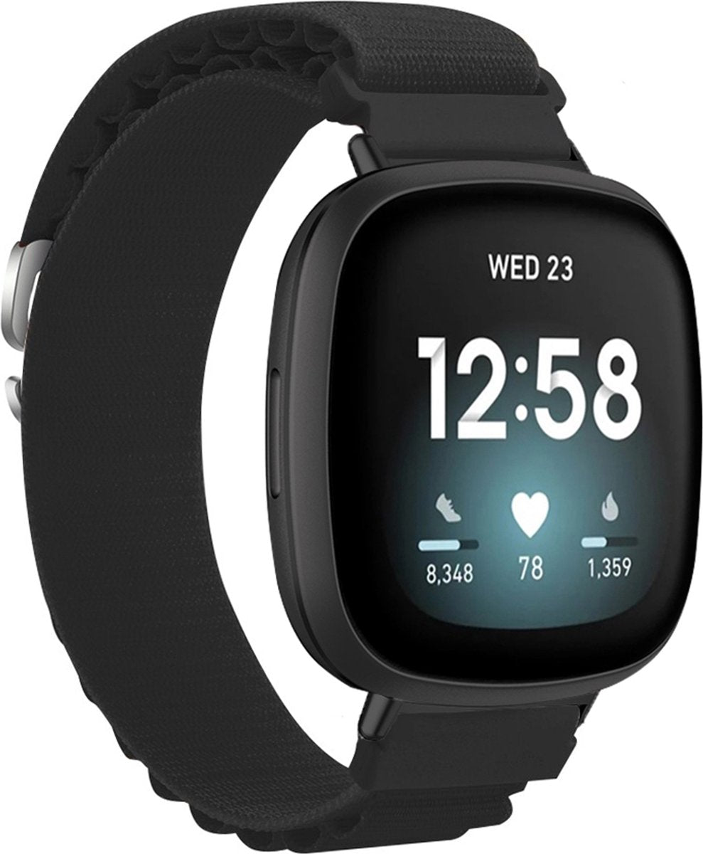 YONO Nylon Loop Bandje geschikt voor Fitbit Versa 4 / Sense 2 - Zwart