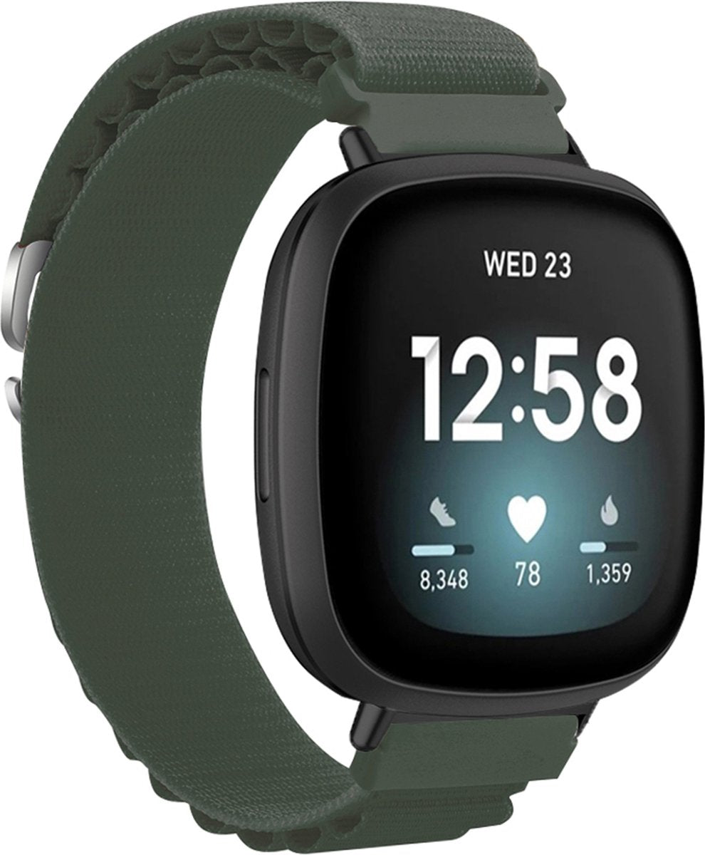 YONO Nylon Loop Bandje geschikt voor Fitbit Versa 4 / Sense 2 - Donkergroen