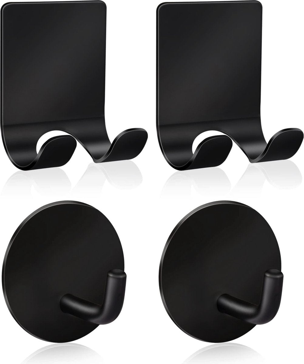 YONO Zelfklevende Haakjes met Scheermeshouder - Wandhaak Badkamer en Douche Ophanghaakjes Zelfklevend - Zwart