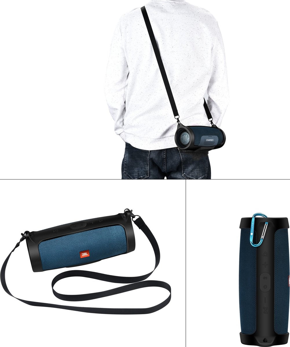 YONO Siliconen Hoes geschikt voor JBL Charge 4 - Case met Draagriem en Clip - Beschermhoes - Zwart