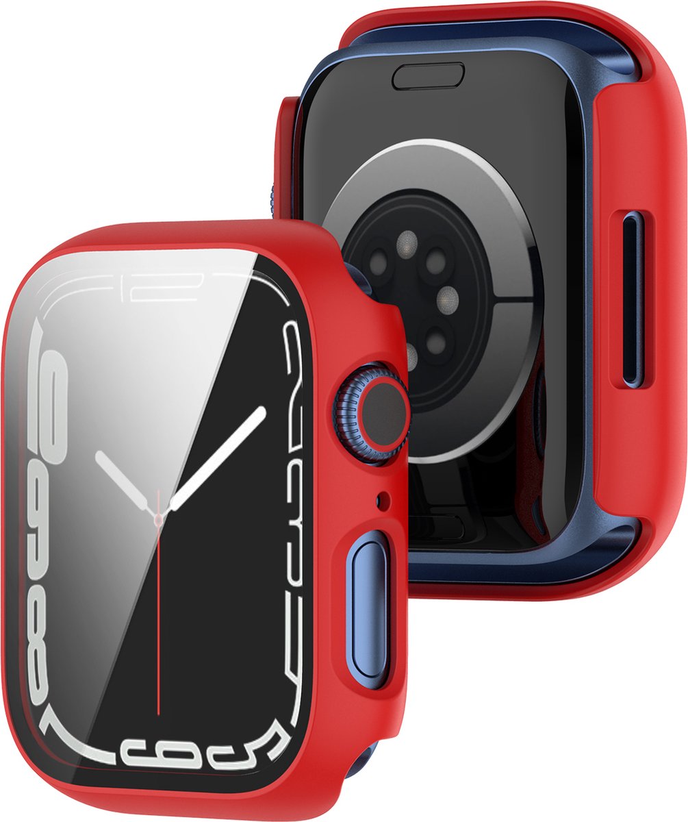 YONO Screen Protector Case geschikt voor Apple Watch Series 7 / 8 / 9 (45 mm) - Full Cover Bumper Hoesje iWatch - Rood