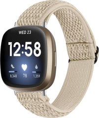 YONO Nylon Stretch Bandje geschikt voor Fitbit Versa 4 / Sense 2 - Vervangende Stoffen Armband - Champagne