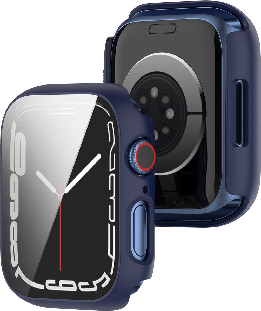 YONO Screen Protector Case geschikt voor Apple Watch Series 7 / 8 / 9 (41 mm) - Full Cover Bumper Hoesje iWatch - Donkerblauw