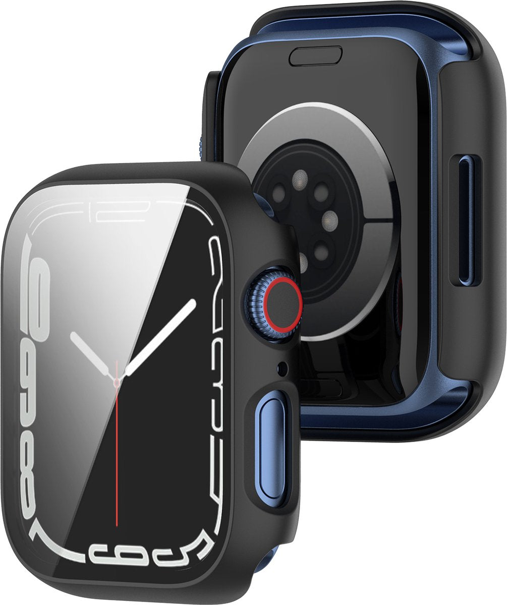 YONO Screen Protector Case geschikt voor Apple Watch Series 7 / 8 / 9 (41 mm) - Full Cover Bumper Hoesje iWatch - Zwart