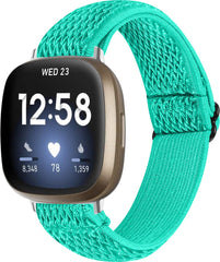 YONO Nylon Stretch Bandje geschikt voor Fitbit Versa 4 / Sense 2 - Vervangende Stoffen Armband - Turquoise