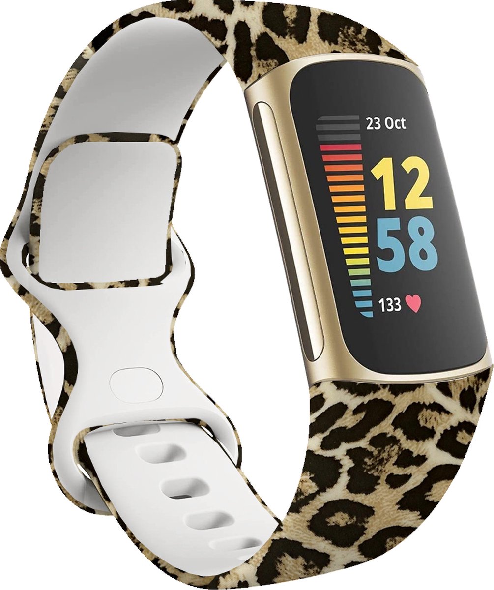YONO Special Siliconen Bandje geschikt voor Fitbit Charge 5 / 6 - Leopard - Large