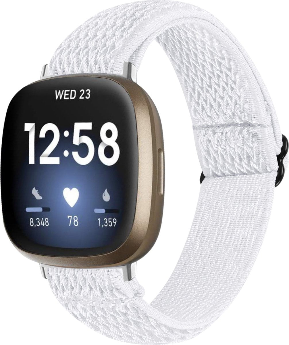 YONO Nylon Stretch Bandje geschikt voor Fitbit Versa 3 / Sense - Wit