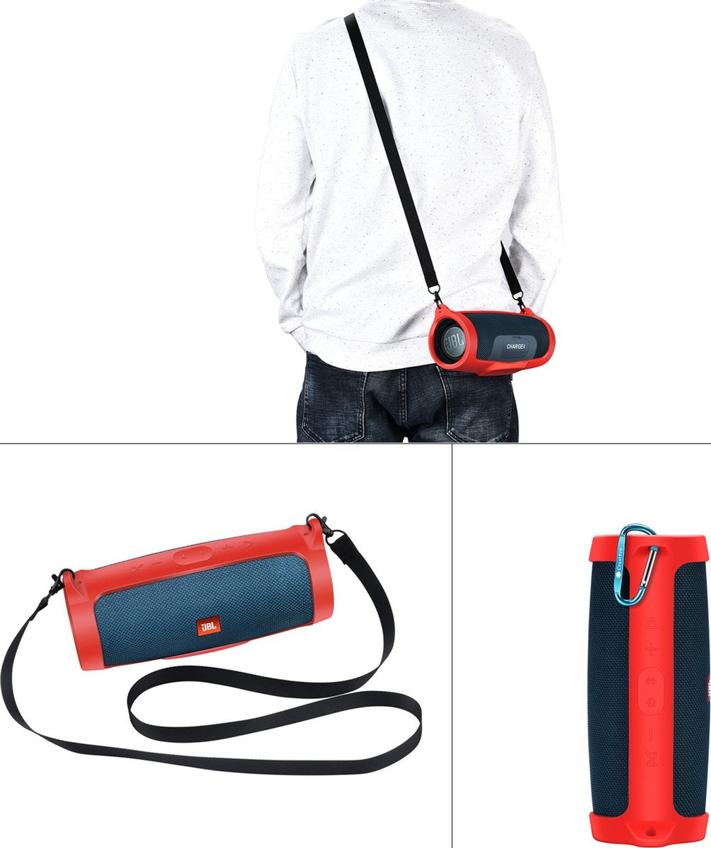 YONO Siliconen Hoes geschikt voor JBL Charge 4 - Case met Draagriem en Clip - Beschermhoes - Rood