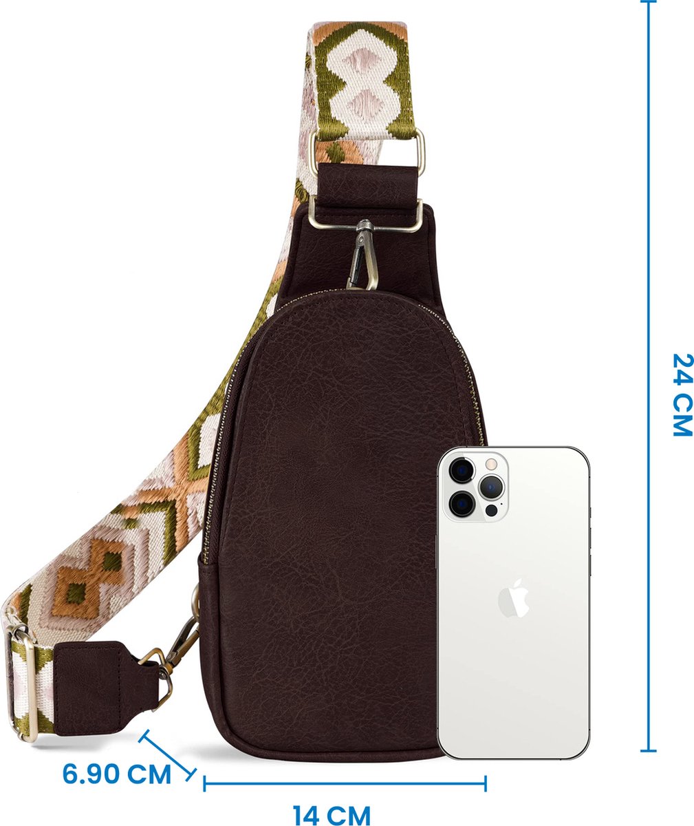 YONO Crossbody Tas Azteca Design - Sling Bag - Schoudertas - Anti Diefstal Rugzak - Dames – Donkerbruin