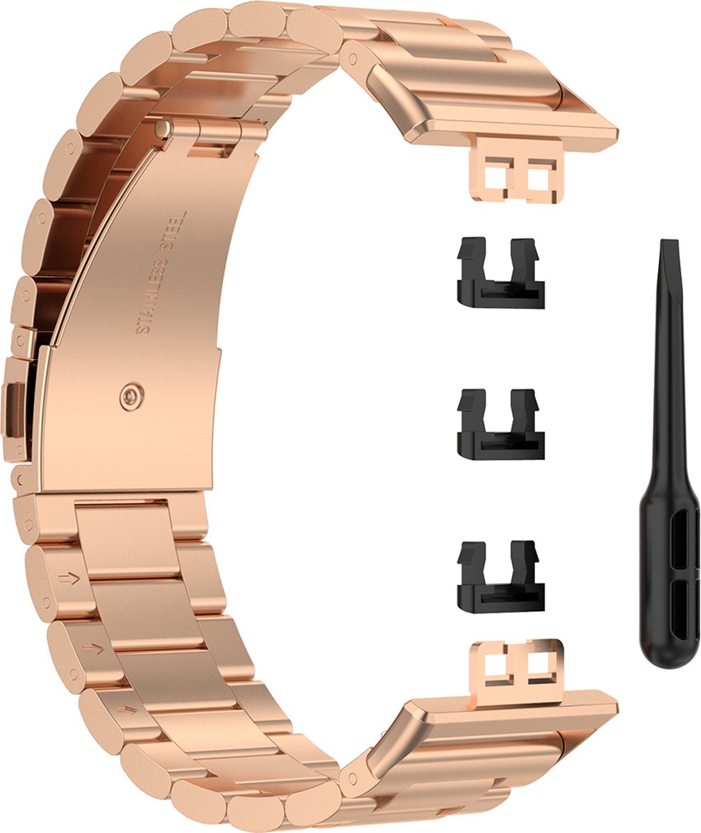 YONO Schakel Bandje geschikt voor Huawei Watch Fit - Stalen RVS Armband - Rose Gold