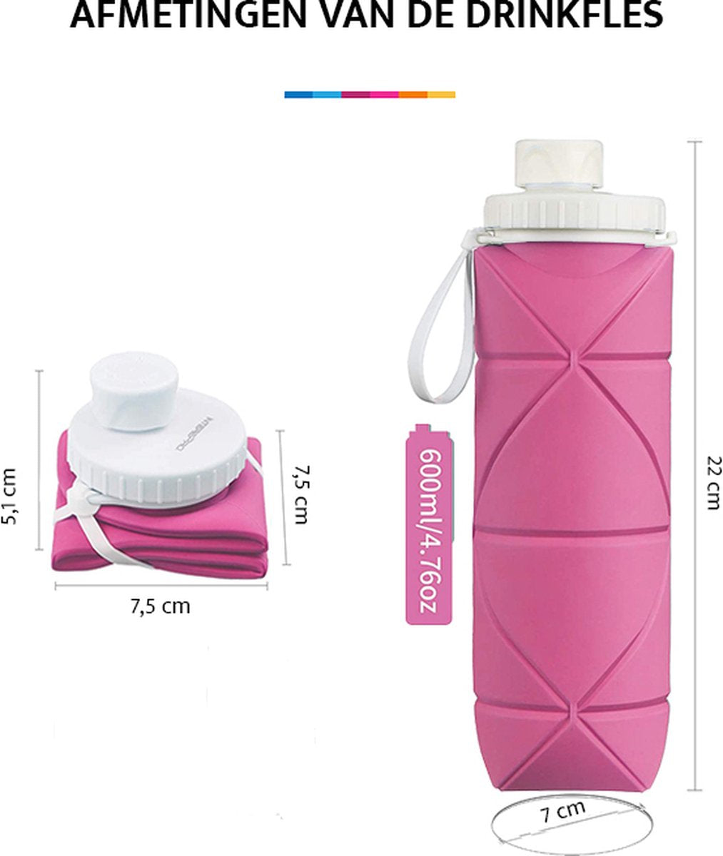 YONO Opvouwbare Waterfles - Siliconen Drinkfles voor Onderweg - Compact en BPA-vrij - 600 ML - Roze