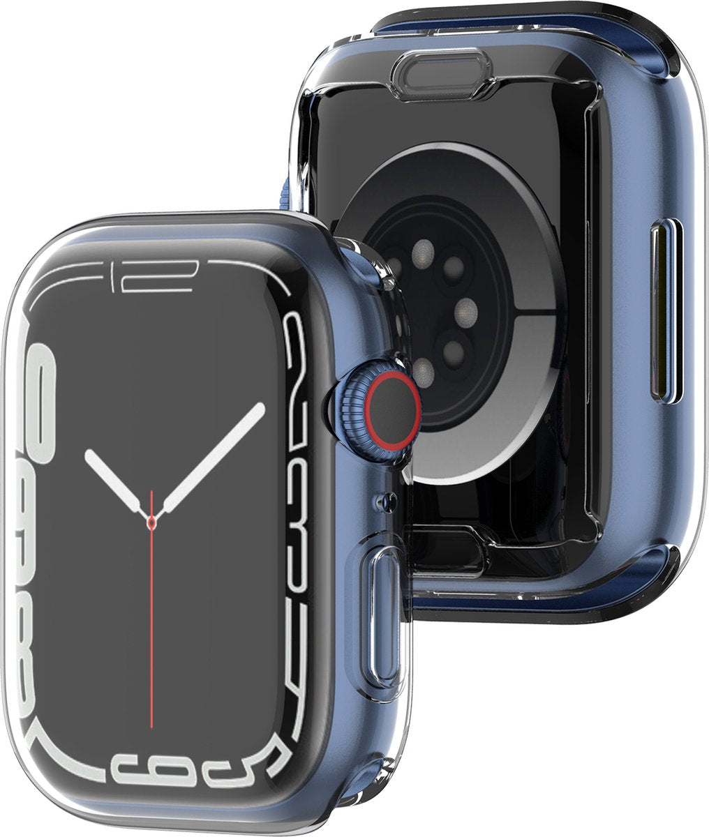 YONO Full Cover Bumper geschikt voor Apple Watch Series 7 / 8 / 9 (45 mm) - Screen Protector Hoesje iWatch - Transparant