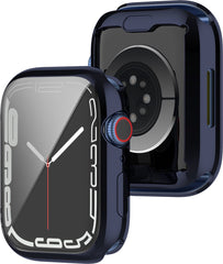 YONO Full Cover Bumper geschikt voor Apple Watch Series 7 / 8 / 9 (41 mm) - Screen Protector Hoesje iWatch - Donkerblauw