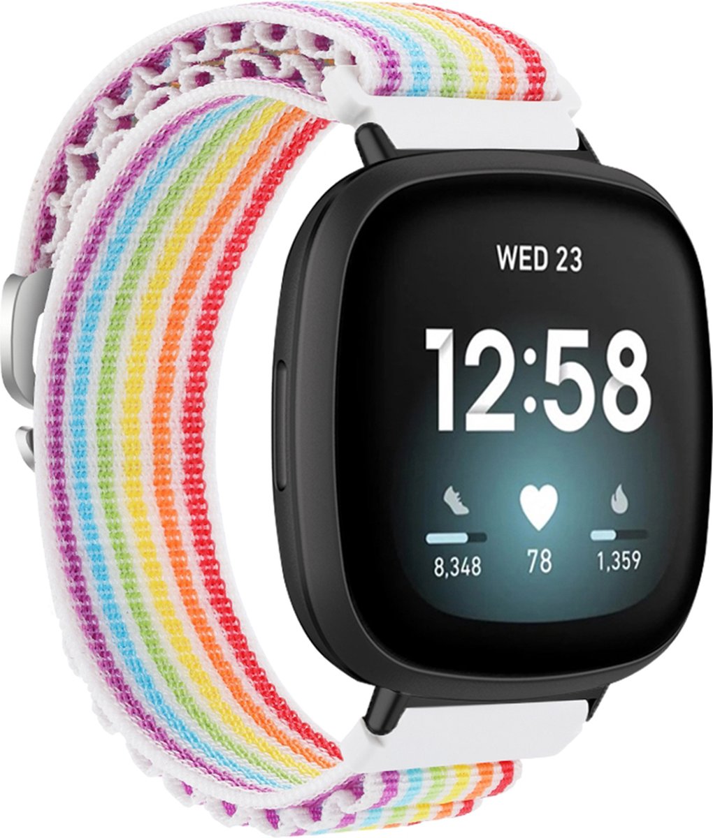 YONO Nylon Loop Bandje geschikt voor Fitbit Versa 4 / Sense 2 - Regenboog