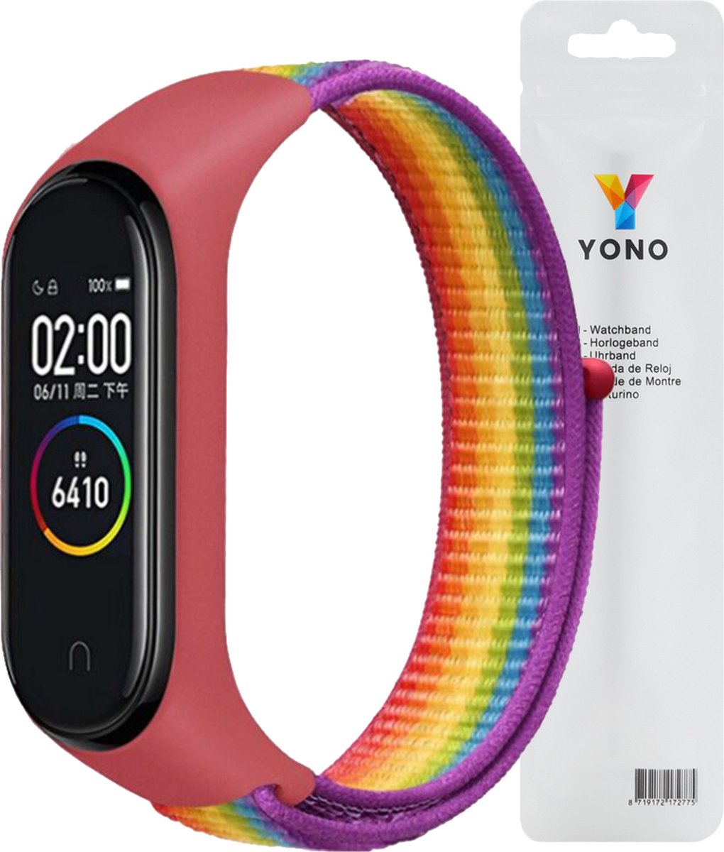 YONO Nylon Velcro Bandje geschikt voor Xiaomi Mi Band 5 / 6 - Regenboog