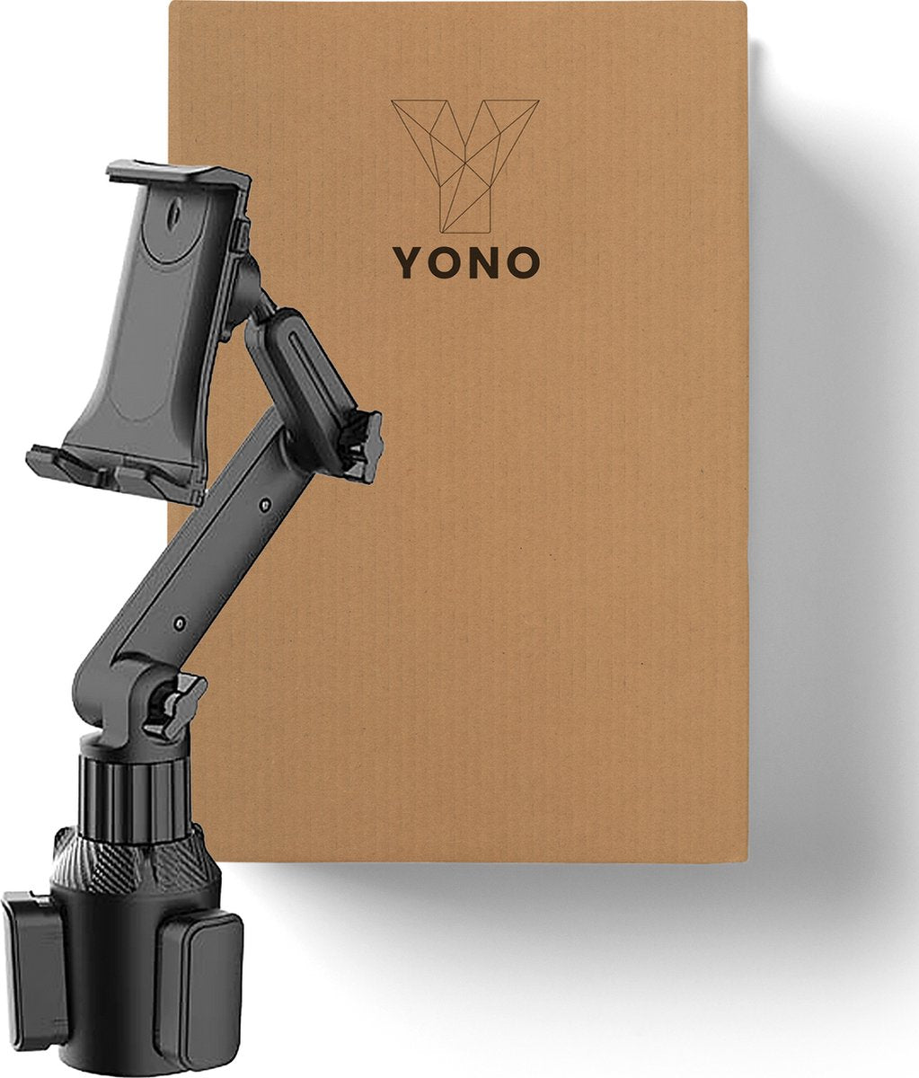 YONO Telefoonhouder voor Auto - Bevestiging in Bekerhouder - Smartphone en Tablet Houder - Verlengbaar en 360 Graden Draaibaar - Zwart