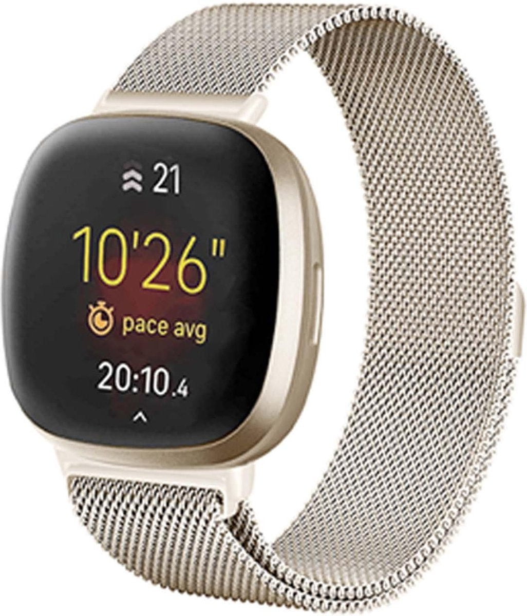 YONO Bandje geschikt voor Fitbit Versa 3 / Sense – Milanees – Champagne – Small