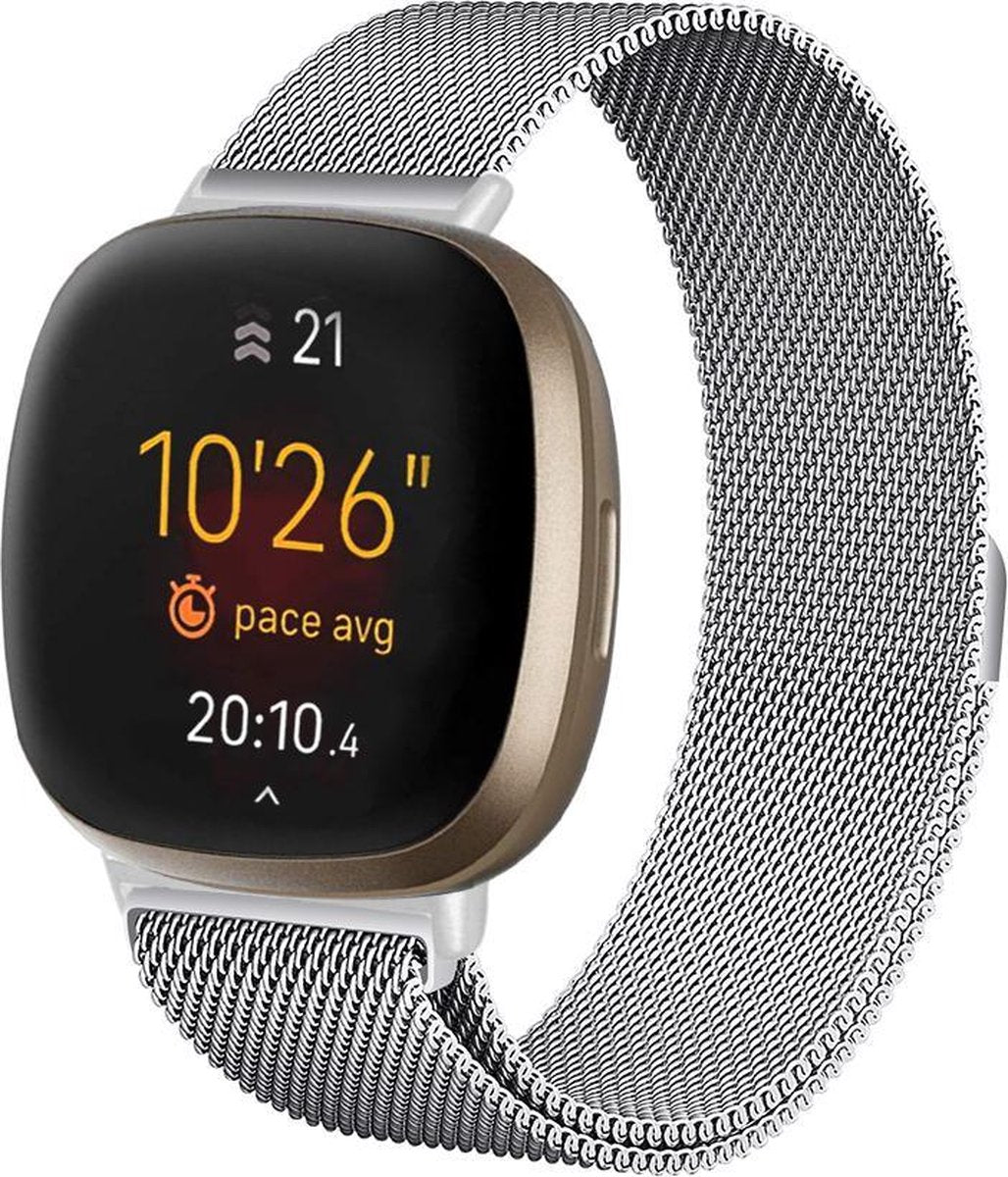 YONO Bandje geschikt voor Fitbit Versa 3 / Sense – Milanees – Zilver – Large